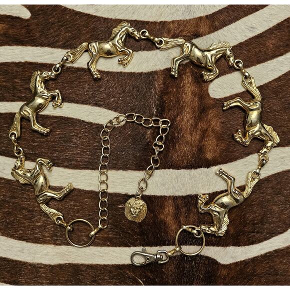 ANNE KLEIN Vintage 1990\'s Gold Horse Shaped Modernist Adjustable Chain Belt main image 6